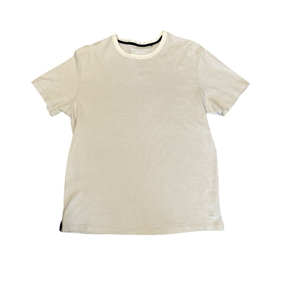 Banana Republic Luxe Touch Performance Tee XL Beige Striped Cotton Short Sleeve